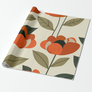 Retro Oranje Botanische Bloemen Bold 70s Vintage B Cadeaupapier