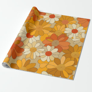 Retro Oranje Botanische Bloemen Bold 70s Vintage B Cadeaupapier
