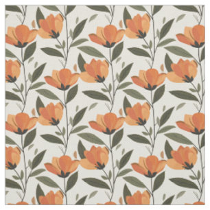 Retro Oranje Botanische Bloemen Bold 70s Vintage B Stof