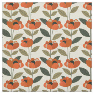 Retro Oranje Botanische Bloemen Bold 70s Vintage B Stof
