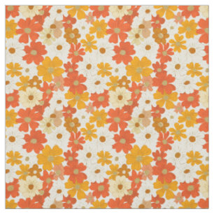 Retro Oranje Botanische Bloemen Bold 70s Vintage B Stof