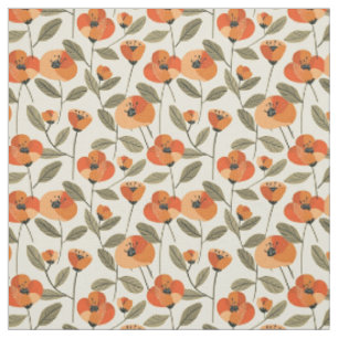 Retro Oranje Botanische Bloemen Bold 70s Vintage B Stof
