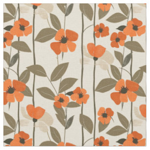 Retro Oranje Botanische Bloemen Bold 70s Vintage B Stof