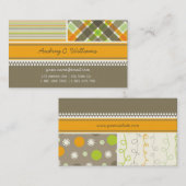 Retro Oranje Brown Checkes Stripes Combo Pattern Visitekaartje (Voorkant / Achterkant)