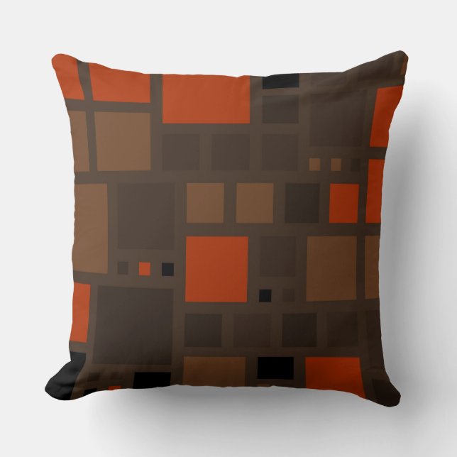 Retro Oranje Brown Squares Patroon Kussen (Voorkant)