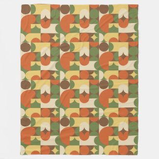 Retro oranje bruin groen geel geometrische vormen fleece deken