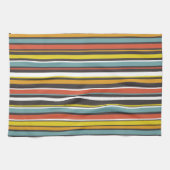 Retro Oranje bruine Aqua Yellow Stripes uit de jar Theedoek (Horizontaal)