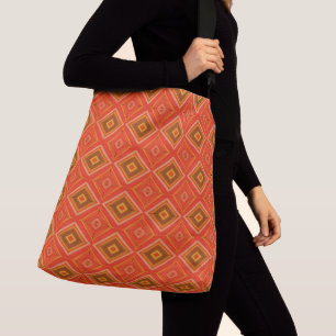 Retro Oranje Bruine Diamant Patroon Crossbody Tas