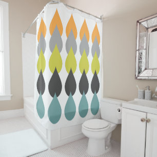 Retro Oranje, Chartreuse, Aqua Bold Raindrop Geo Douchegordijn