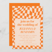Retro Oranje checkboard Weduwen in één Kaart (Voorkant / Achterkant)