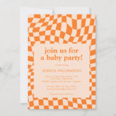 Retro Oranje Checkerboard Baby shower Foto Kaart (Voorkant)