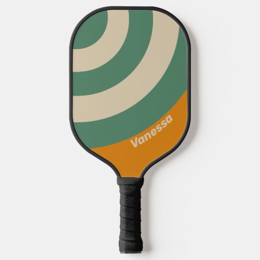 Retro Oranje Cirkel Streep met Naam Pickleball Paddle (Voorkant)