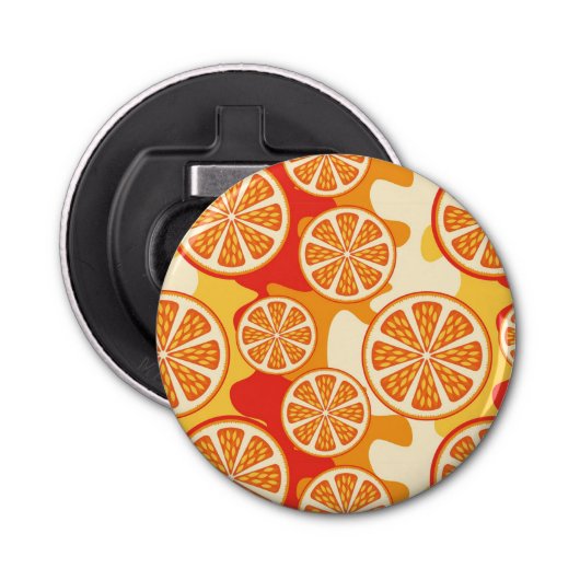 Retro Oranje Citrus Pattern Button Flesopener (Voorkant)