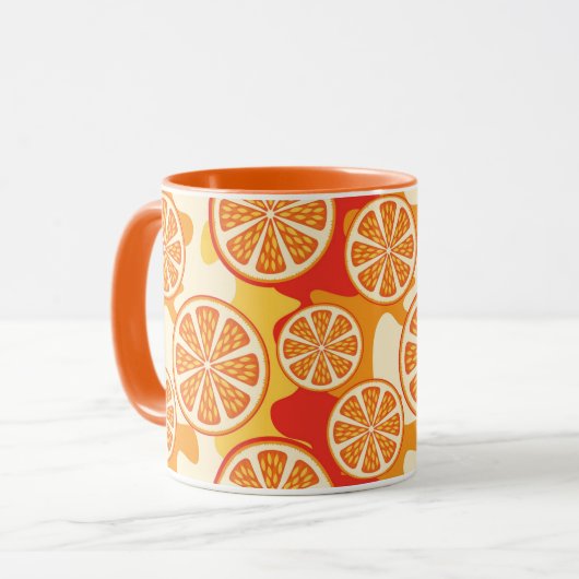 Retro Oranje Citrus Pattern Mok (Voorkant links)