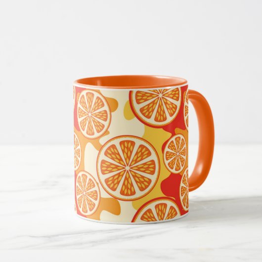 Retro Oranje Citrus Pattern Mok (Voorkant rechts)
