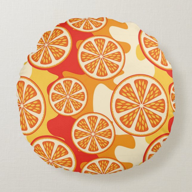 Retro Oranje Citrus Pattern Rond Kussen (Voorkant)