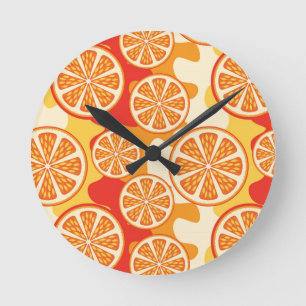 Retro Oranje Citrus Pattern Ronde Klok