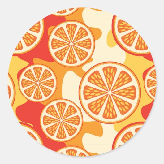 Retro Oranje Citrus Pattern Ronde Sticker (Voorkant)