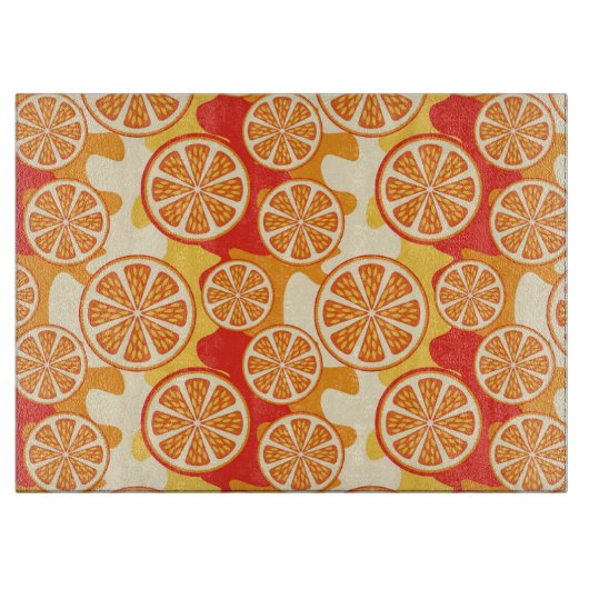 Retro Oranje Citrus Pattern Snijplank (Voorkant)
