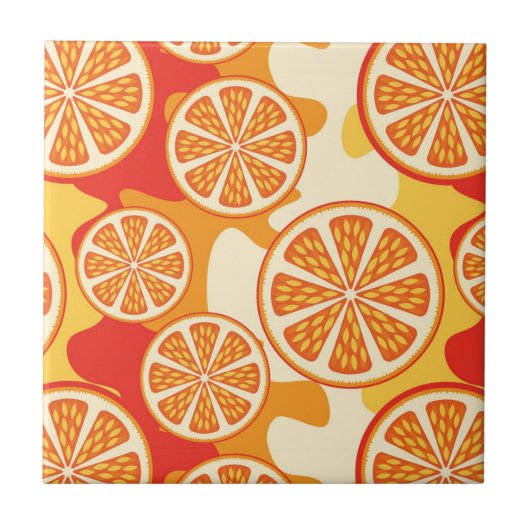 Retro Oranje Citrus Pattern Tegeltje (Voorkant)