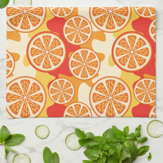 Retro Oranje Citrus Pattern Theedoek (Gevouwen)