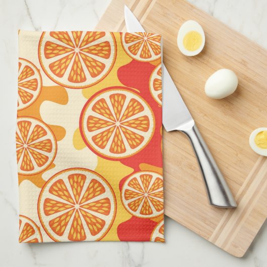 Retro Oranje Citrus Pattern Theedoek (Quarter Fold)