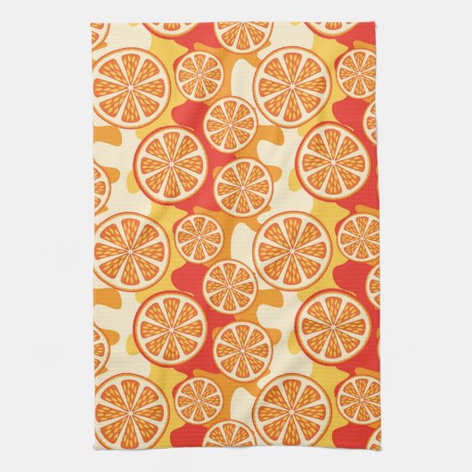 Retro Oranje Citrus Pattern Theedoek (Verticaal)