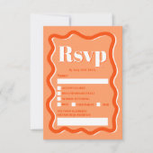 Retro oranje curve squiggle wavy rsvp kaart (Voorkant)