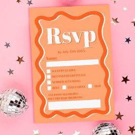 Retro oranje curve squiggle wavy rsvp kaart