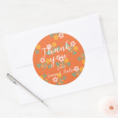 Retro Oranje Daisy Bouquet Pattern Dank je Ronde Sticker (Envelop)