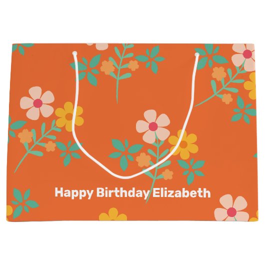 Retro Oranje Daisy Bouquet Pattern Gepersonaliseer Groot Cadeauzakje (Voorkant)
