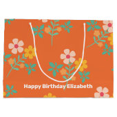 Retro Oranje Daisy Bouquet Pattern Gepersonaliseer Groot Cadeauzakje (Achterkant)