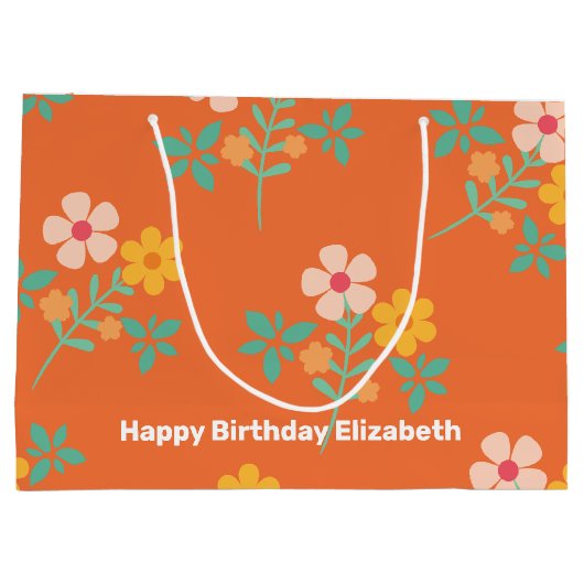 Retro Oranje Daisy Bouquet Pattern Gepersonaliseer Groot Cadeauzakje (Achterkant)
