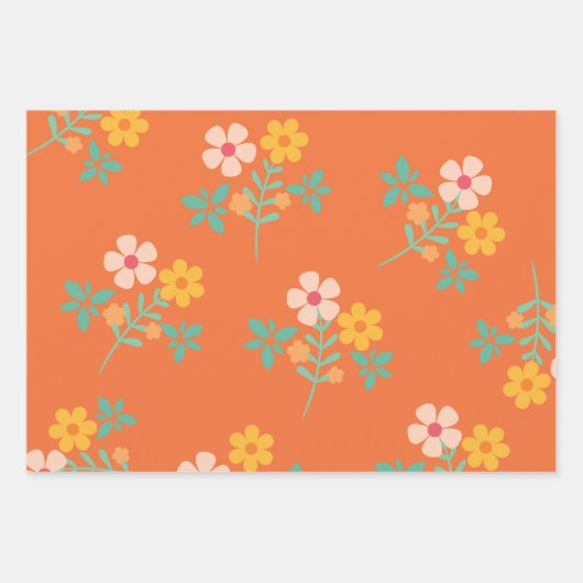 Retro Oranje Daisy Bouquet Pattern Inpakpapier Vel (Voorkant 2)