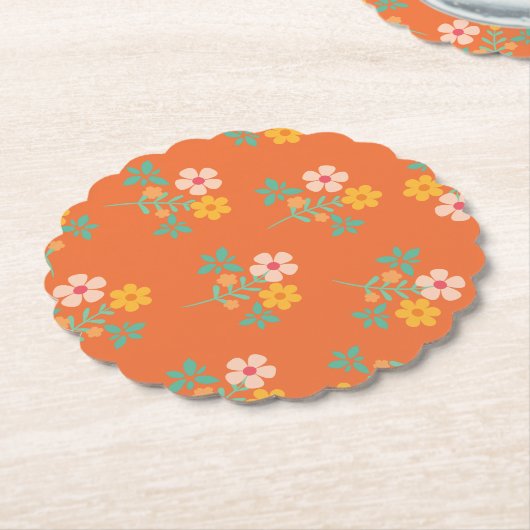 Retro Oranje Daisy Bouquet Pattern Kartonnen Onderzetters (Gekanteld)