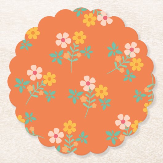 Retro Oranje Daisy Bouquet Pattern Kartonnen Onderzetters (Voorkant)