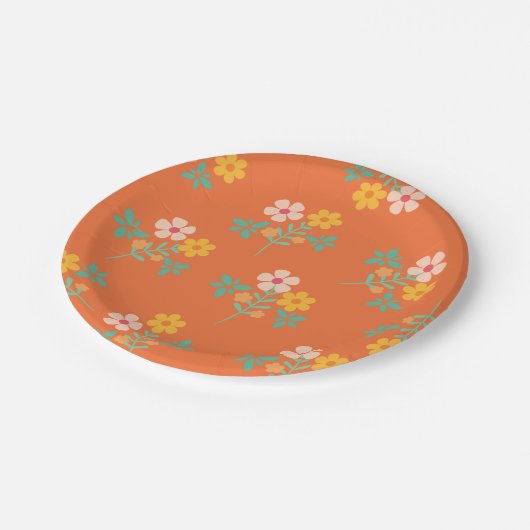 Retro Oranje Daisy Bouquet Pattern Papieren Bordje (Gekanteld)