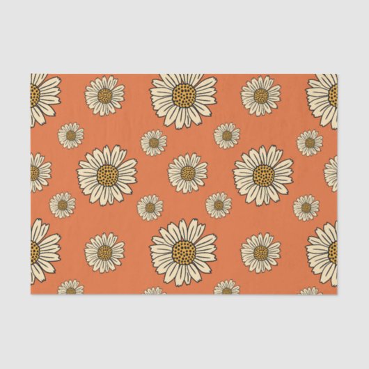 Retro Oranje Daisy Floral Pattern Crafting Tissuepapier (Voorkant)