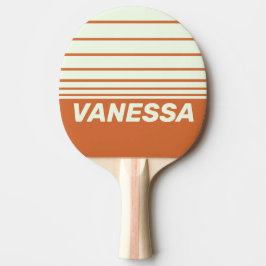 Retro Oranje Drie Horizon Strepen met Naam Tafeltennisbatje