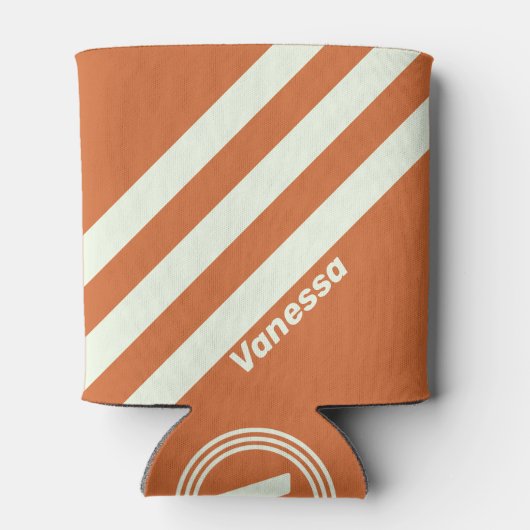 Retro Oranje Drie Strepen met Naam Blikjeskoeler (Achterkant)
