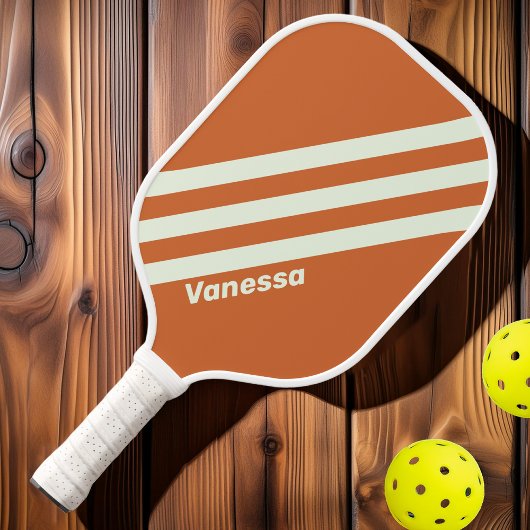 Retro Oranje Drie Strepen met Naam Pickleball Paddle