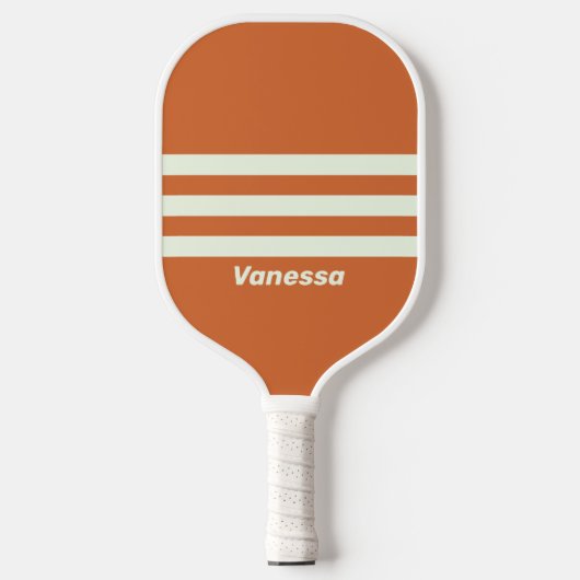 Retro Oranje Drie Strepen met Naam Pickleball Paddle (Voorkant)