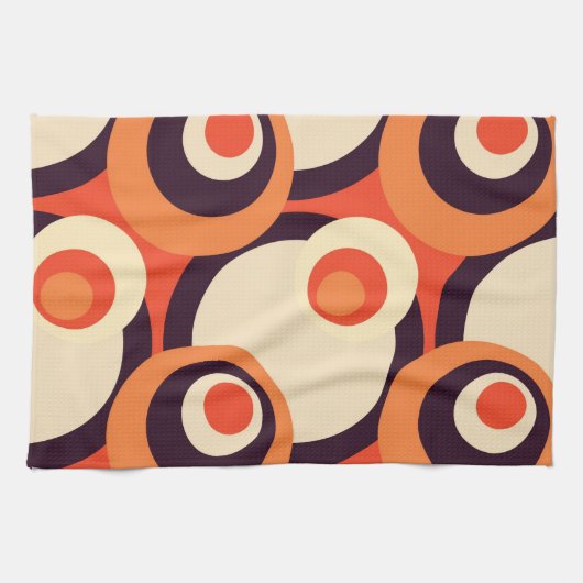 Retro Oranje en bruine vijvers Abstracte kunst Theedoek (Horizontaal)