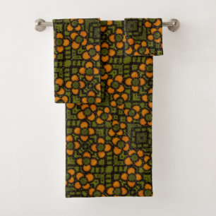 Retro Oranje en Green Floral Pattern Bad Handdoek
