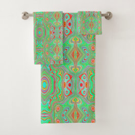 Retro Oranje en Lime Green Abstract Patroon Bad Handdoek