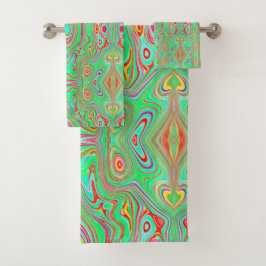 Retro Oranje en Lime Green Abstract Patroon Bad Handdoek