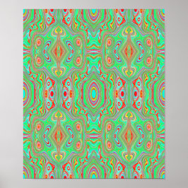 Retro Oranje en Lime Green Abstract Patroon Poster