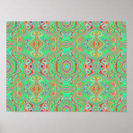 Retro Oranje en Lime Green Abstract Patroon Poster