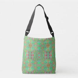 Retro Oranje en Lime Groen Abstract Patroon Crossbody Tas