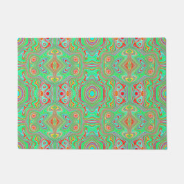 Retro Oranje en Lime Groen Abstract Patroon Deurmat